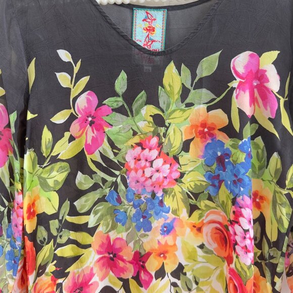 Johnny Was Betty Floral Flower print Silk Like Tunic Top Size XS extra small - Picture 4 of 6